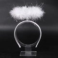Heavenly white angel halo headband with fluffy feathers and silver tinsel for parties - White