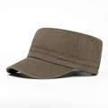 Flat top cotton cadet cap in dark olive green with sport side metal ornament - Adjustable / Army Green
