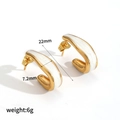 Detail view of 22mm x 7.2mm white enamel and 18k gold plated stainless steel C-hoop earrings - 18K Gold / White (TE60320-WT)