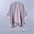 Detail of grey-pink double-sided knit shawl with focus on fabric texture and drape - Grey Pink Patchwork