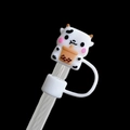 Cute cow silicone straw cover accessory compatible with Stanley tumblers in white - Cow / 10mm