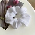 Elegant white satin silk scrunchie with soft pleated texture and elastic hair tie design - 1# Pearl White Shell