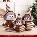 Three-piece snowman plush set in brown and white stripes with sizes 45cm, 38cm, and 30cm - Brown Striped Ear Muff Family of Three