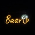 Yellow and white Beer neon sign with mug design on transparent acrylic base - Warm White (Hanging with Chain)