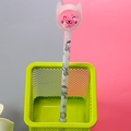 Pink cat-shaped sequin neutral pen in a green grid holder with creative cartoon design - Pink Curved Eye Cat