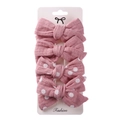 Detailed view of 4-pack pink fabric hair bows with polka dots on display card - Pink & White Polka Dot
