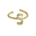 18 Karat vergoldeter offener Ring mit Perlen besetztem Buchstaben S für Damen - S / Gold
