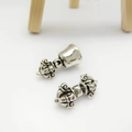 Detailed macro view of vintage silver Tibetan Vajra and bell pendant for DIY jewelry - Silver Ritual Tool Pair (20# Pair) / 1 Pair Pack / Silver