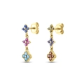 S925 silver gold-plated earrings with three-layer flowers and colorful zircon stones - Gold with Multicolor Zircon