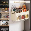 Creamy white wall-mounted spice rack with three drawers and top shelf storage - Creamy White 2-Tier 3-Grid