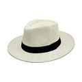 Classic beige Panama straw hat with a black grosgrain ribbon for summer beach vacation - M (56-58cm) / Cream (Straw Flat Brim Style)