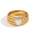 18K vergulde meerlaagse ring met een wit ingezet hartvormig edelsteentje - US 6 / Gestreepte Schelp Hart / Goud