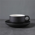 Retro Japanese black ceramic coffee cup and saucer set with matte grainy texture - Coffee Cup + Saucer - Matte Black 160ml / Universal