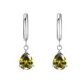 Silver hoop earrings with pear-cut olive green zircon pendants in polished finish - Silver Olive Green Zircon