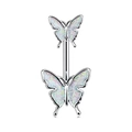 Detailed close-up of double butterfly belly ring with colorful glitter wings and silver finish - Style 23-Colorful Glitter Double Butterfly