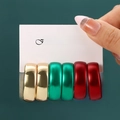 Three pairs of C-shaped Christmas earrings in gold, metallic green, and matte red colors - 3 Pairs/Set Christmas Tri-color Large Hoops