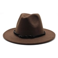 Classic dark brown wide brim wool fedora hat with a black woven band for men and women - Dark Coffee