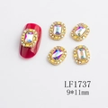 Cristales rectangulares iridiscentes para nail art con marco dorado y diamantes, 9x11mm - Estilo Marquesa AB (1737)