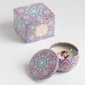 Scented soy candle with dried flowers in a purple mandala pattern tin and gift box - Extra Small Bubble Wrap 5.5 X 3.6 Cm. / Cherry Honey