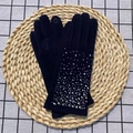 Dark blue winter knit touchscreen gloves for women with elegant rhinestone decorations - One Size / Deep Blue