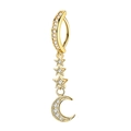 Golden belly button ring featuring celestial star and moon dangles with white cubic zirconia - Star Moon Style (Gold)