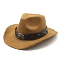 Classic western cowboy hat in tan suede featuring a bull head buckle and braided band - M(56-59CM) / Khaki