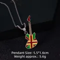 Rock guitar pendant necklace with British flag pattern in red, green and yellow enamel - Guitar No. 13 + 70cm Steel Chain (Red Green Yellow)