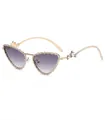 Cat eye sunglasses with gold metal heart frame, purple gradient lenses and rhinestone stars - Gold Frame Gradient Grey
