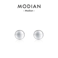 Pair of S925 sterling silver minimalist round dome stud earrings with polished finish - Round Style (RHE596S)