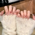 Sparkly long coffin press-on nails with red flower 3D accents and glitter detailing - By1569 Exquisite And Translucent / Glue Type