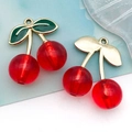 DIY Kirsch-Anhänger mit roten Harzfrüchten und goldenen Metallblättern in zwei Stilen - 1 Stk. Transparente rote große Kirsche (27x23mm)