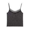 Canotta in maglia nera da donna con bordo in pizzo, scollo a V e spalline sottili - S / grigio scuro