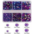 Purple iridescent flatback rhinestones set in 6-compartment box for DIY nail art and crafts - Deep purple