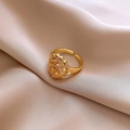 Adjustable gold open ring featuring a sparkling textured floral surface with zircons - Gold Starry Flower Cluster (16#)