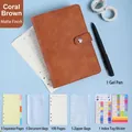 A6 coral brown PU leather loose-leaf budget binder set with 100 pages and 5 zipper bags - A6 Snap Button/100 Sheets / Plain Style-Amber Brown