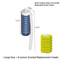 Long handle disposable toilet brush set with six lemon scented refill sponge heads - Large Clear Base + 6 Lemon Scent Refills / Yellow