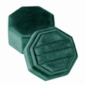 Octagonal velvet triple ring box in dark green for premium jewelry packaging - Triple Ring Box / Dark Green