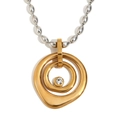 Goldener Doppelring-Anhänger mit Kristall an einer Silber-Kugelkette, 18K Gold beschichtet - Großer Und Kleiner Ring Punkt Diamant Rundperlenkette Halskette (N3432) / Zweifarbig