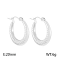 Minimalist silver stainless steel C-shape textured hoop earrings in 20mm diameter size - Style A Steel Color Spiral Texture