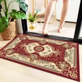 Red European floral bath mat with absorbent texture on a wooden floor near a bathtub - European Imperial Red 4
