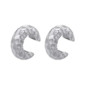 Detailed view of silver textured ear cuffs with hammered surface and open C-shape design - VE1020 Platinum C-Shaped Hammered