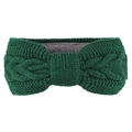 Detail of cable-knit bow headband showing thermal fleece lining and green knit texture - Dark Green