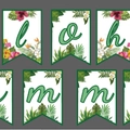 Tropical Aloha party banner featuring green leaves and flamingo patterns for decorations - Party Banner 1Pc