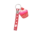 Red silicone cupcake keychain with heart pattern strap and silver metal ring - Red Cupcake (Style 7)