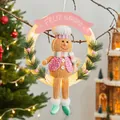 Ghirlanda natalizia con omino di pan di zenzero rosa, luci LED e banner Feliz Navidad - Omino di Pan di Zenzero Luminoso Stile A