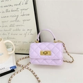 Mini lavender crossbody bag with quilted PU leather and gold chain strap for girls - Purple