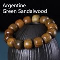 Bracelet en bois de santal vert d'Argentine avec perles tonneau sur socle zen - Perles Classiques en Bois de Santal Vert / 15mm*15 Perles