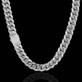 Cadena de eslabones cubanos de plata para hombre con cierre de diamantes pavé - 12mmx24pulgadas / Color Acero
