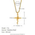18K gold plated stainless steel cross necklace with rose flower pendant and dimensions - June / Gold
