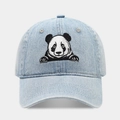 Casquette de baseball en jean bleu clair avec broderie panda et sangle réglable - Réglable / Bleu clair